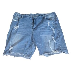 Distressed Blue Denim Shorts